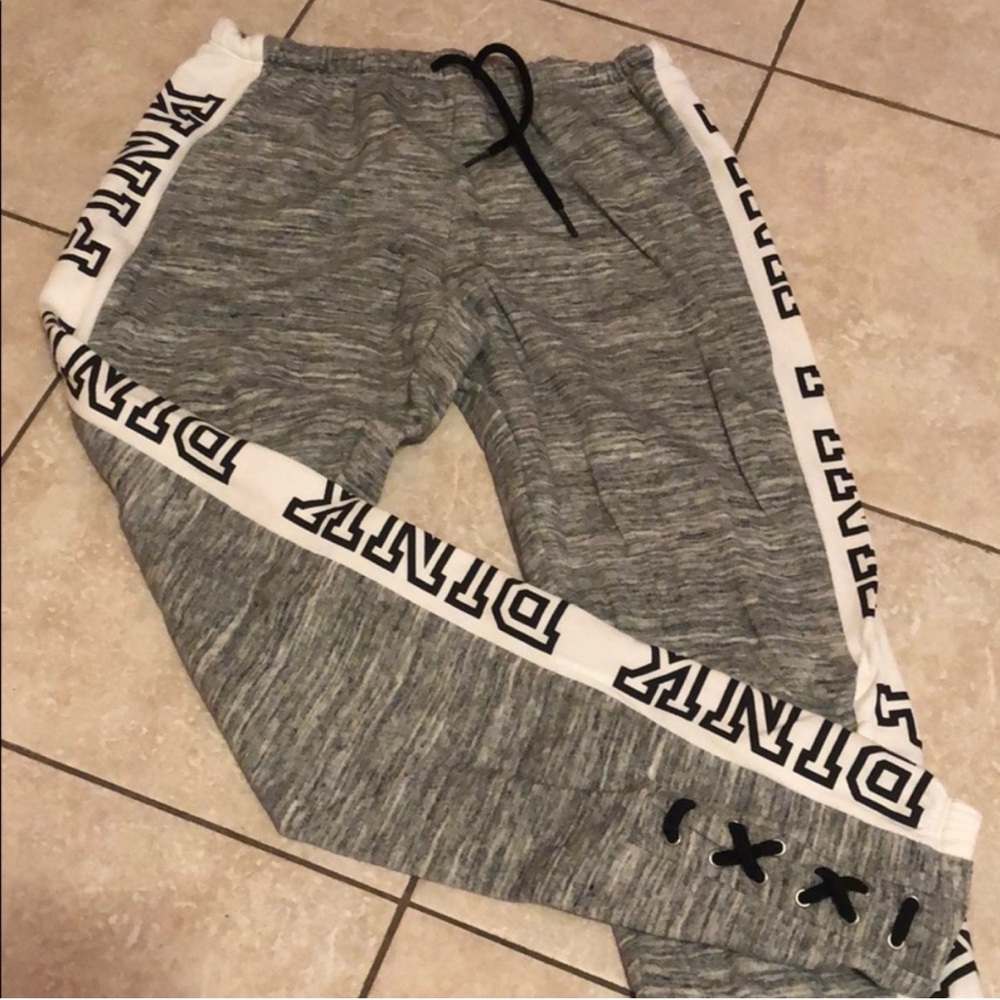 PINK Victoria’s Secret Gray Logo Side Stripe Jogger Sweatpants Size Small
